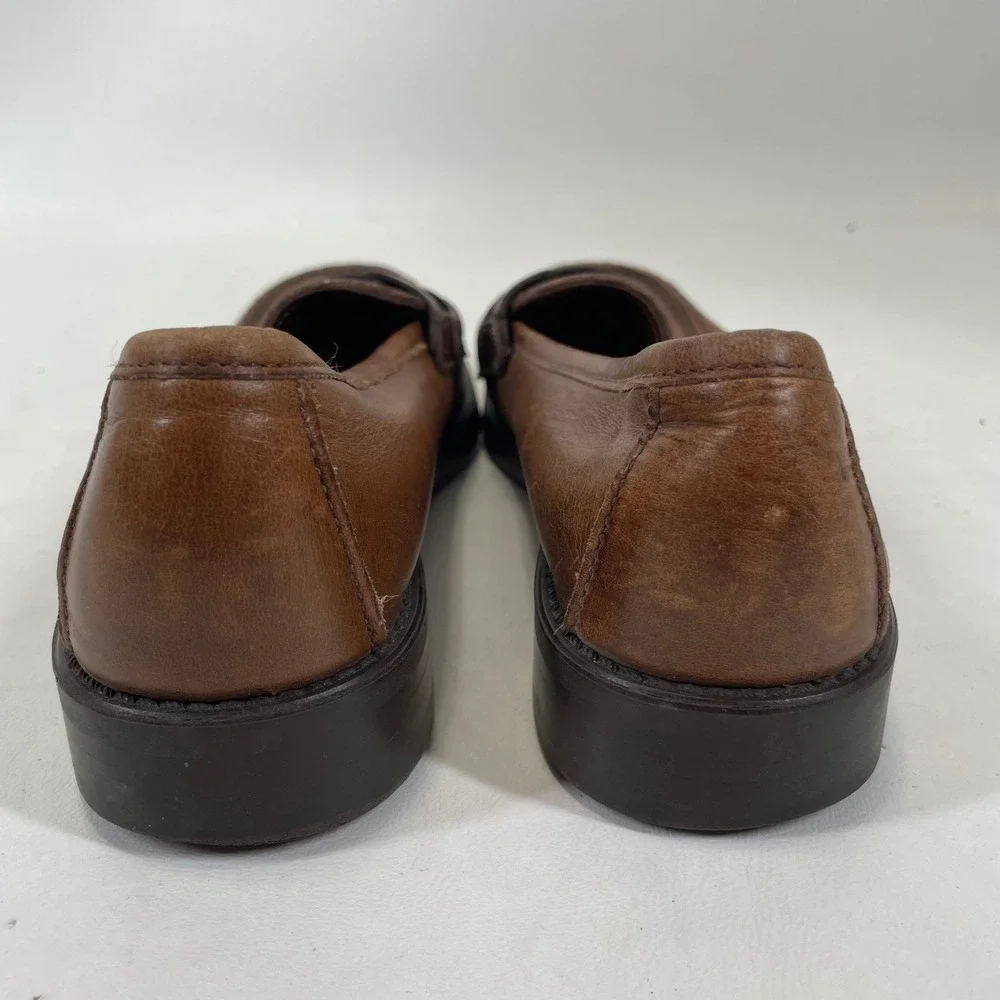 GH Bass Weejuns Mens 6 Brown Leather Braided Strap Moc Toe Loafers Shoes